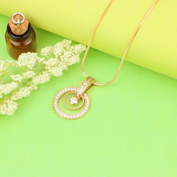 "Elegant Rose Gold Circular Pendant with Sparkling Crystal Accents, XPPT1221 - Picture 6 of 13